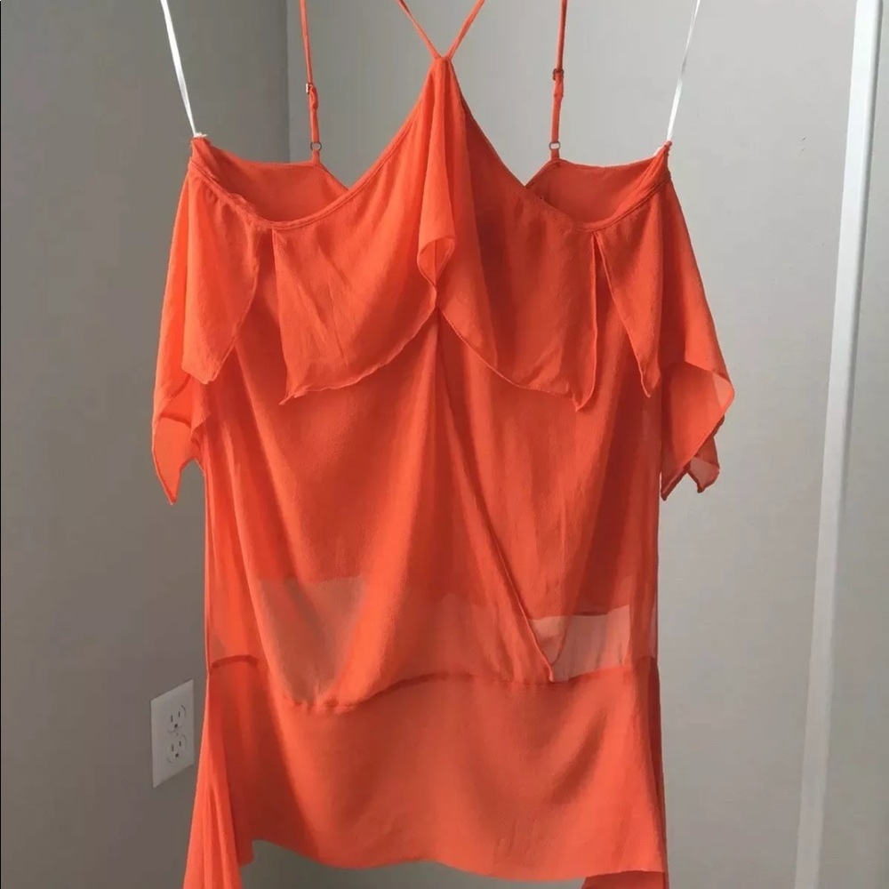 Maxazria Collection Silk Ruffle Y-neckline Top